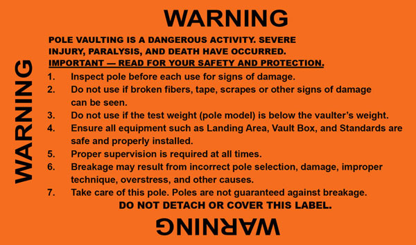 UCS Spirit Warning Label UCS Spirit Pole Vault Warning Label